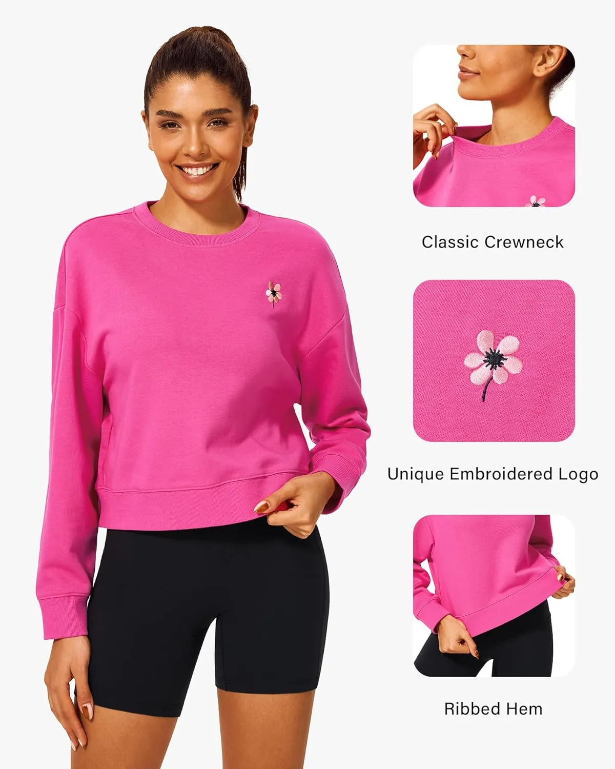Stelle Cropped Sweatshirt for Women Crewneck Pullover Tops Oversized Long Sleeve Lightweight Casual Cotton Sweat Shirts