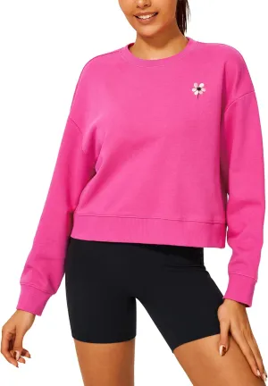 Stelle Cropped Sweatshirt for Women Crewneck Pullover Tops Oversized Long Sleeve Lightweight Casual Cotton Sweat Shirts