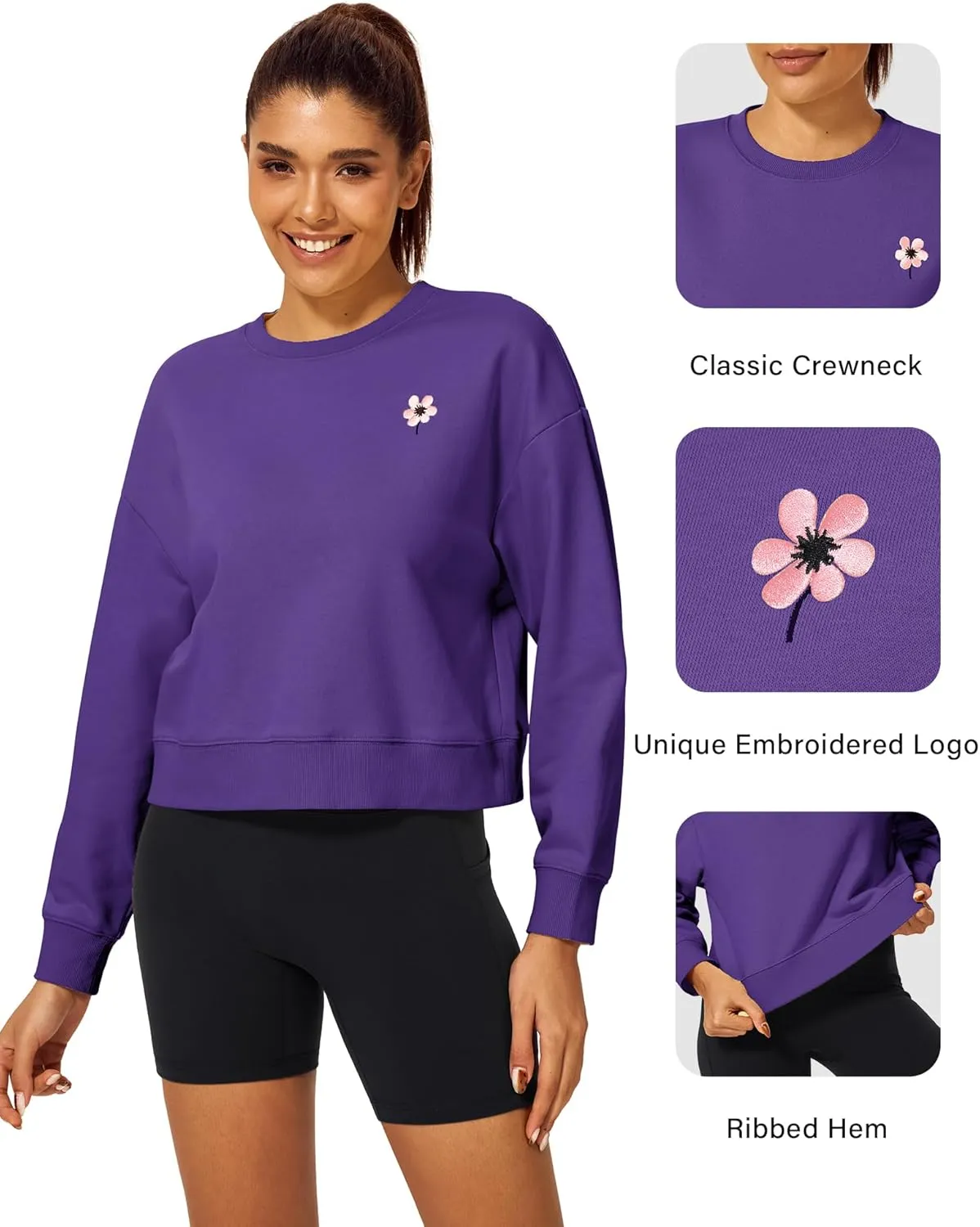 Stelle Cropped Sweatshirt for Women Crewneck Pullover Tops Oversized Long Sleeve Lightweight Casual Cotton Sweat Shirts