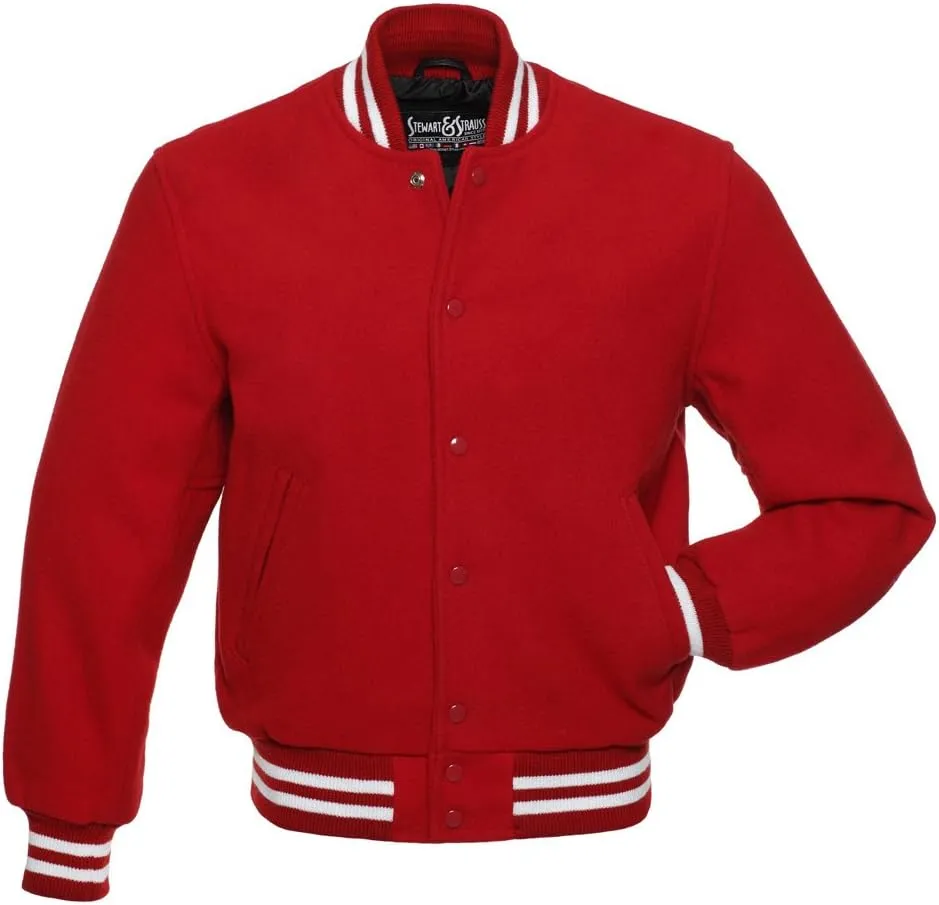 Stewart & Strauss Original All Wool Varsity Letterman Jacket Since 1977 (5 Team Colors) Wool XXS to 6XL,Original