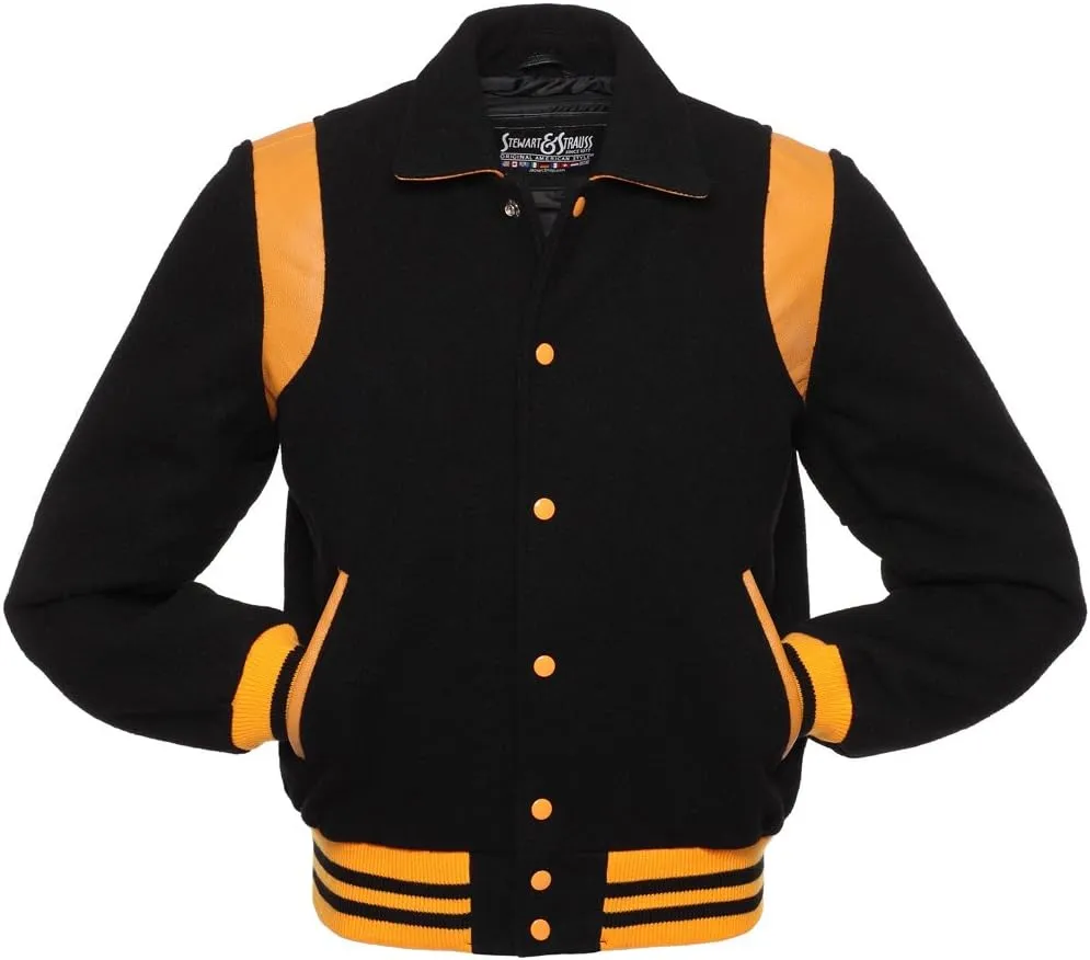 Stewart & Strauss Original Retro Varsity Letterman Jacket Since 1977 (11 Team Colors) Wool & Leather XXS to 6XL,Original