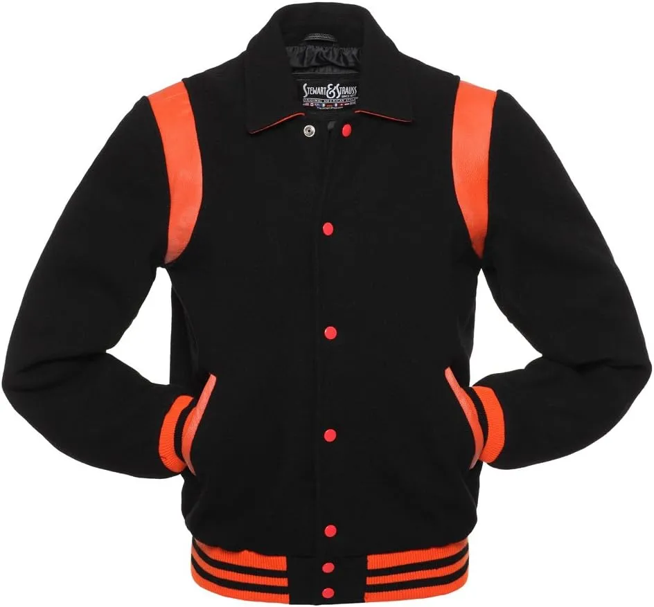 Stewart & Strauss Original Retro Varsity Letterman Jacket Since 1977 (11 Team Colors) Wool & Leather XXS to 6XL,Original