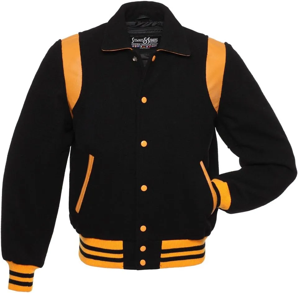 Stewart & Strauss Original Retro Varsity Letterman Jacket Since 1977 (11 Team Colors) Wool & Leather XXS to 6XL,Original