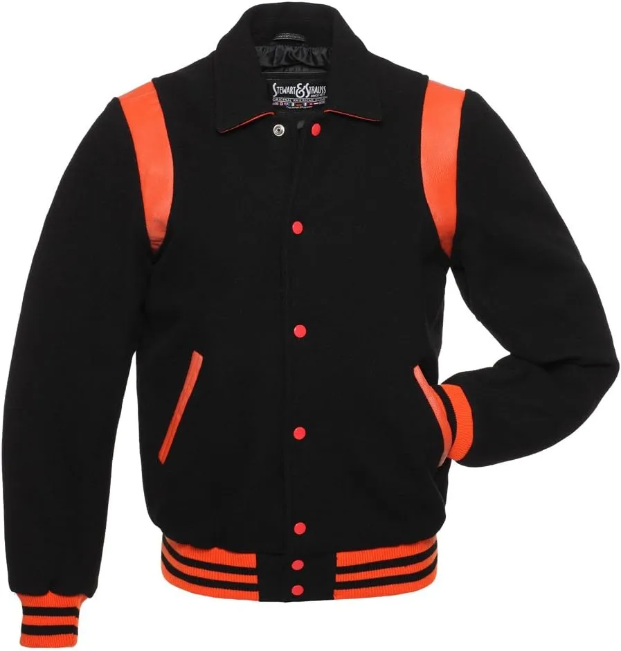 Stewart & Strauss Original Retro Varsity Letterman Jacket Since 1977 (11 Team Colors) Wool & Leather XXS to 6XL,Original