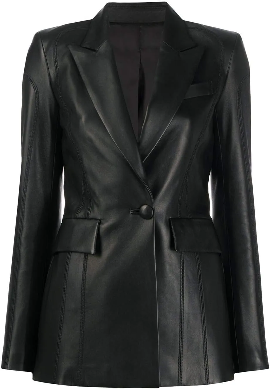 Stripcial Leather One Button Classic Real Leather Jacket for Women
