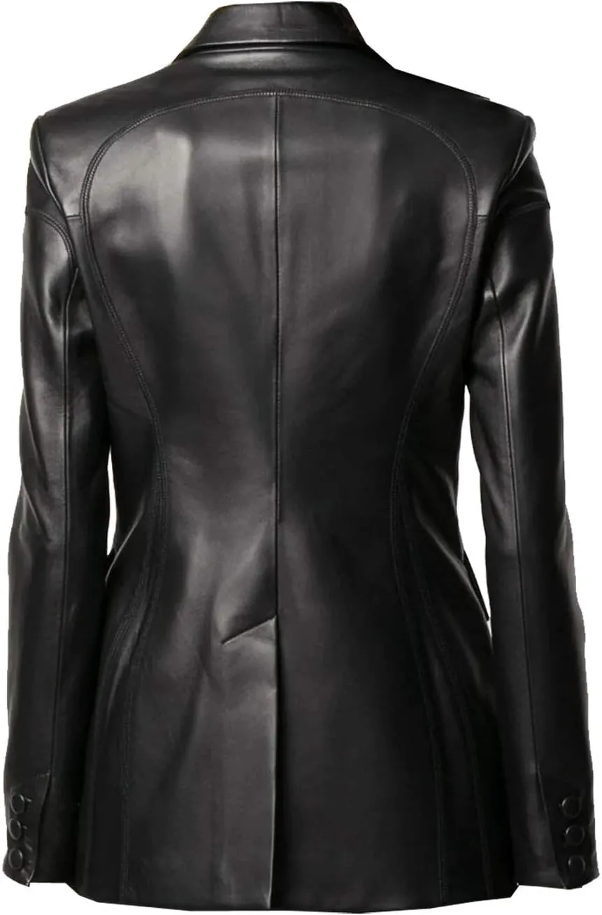 Stripcial Leather One Button Classic Real Leather Jacket for Women