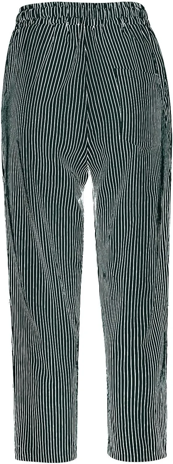 Striped Pants Women Linen Capris for Women Summer Wide Leg Loose Drawstring Elastic Waist Trouser