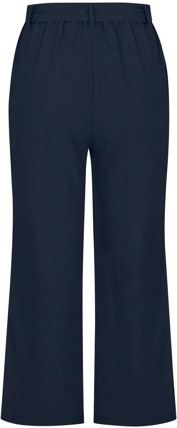 TANGNADE Capri Pants for Women Plus Size Dressy Casual Summer Cotton Linen Crop Pants Elastic Waist Vacation Trouser