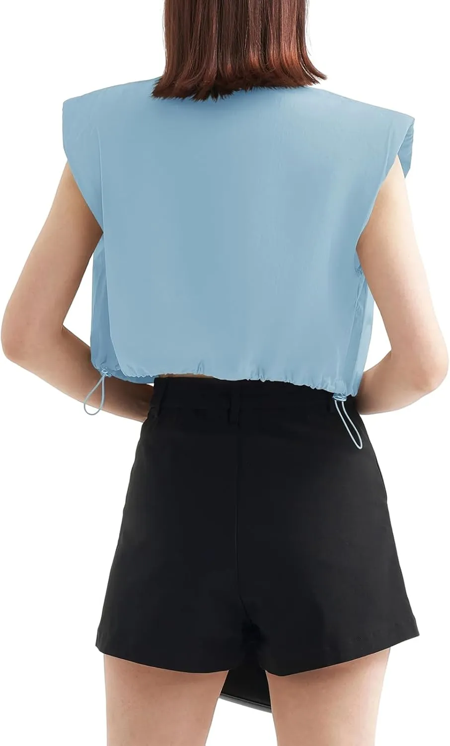 Tankaneo Womens Sleeveless Button Down Shirts Casual Loose V Neck Pad Shoulder Crop Tank Top