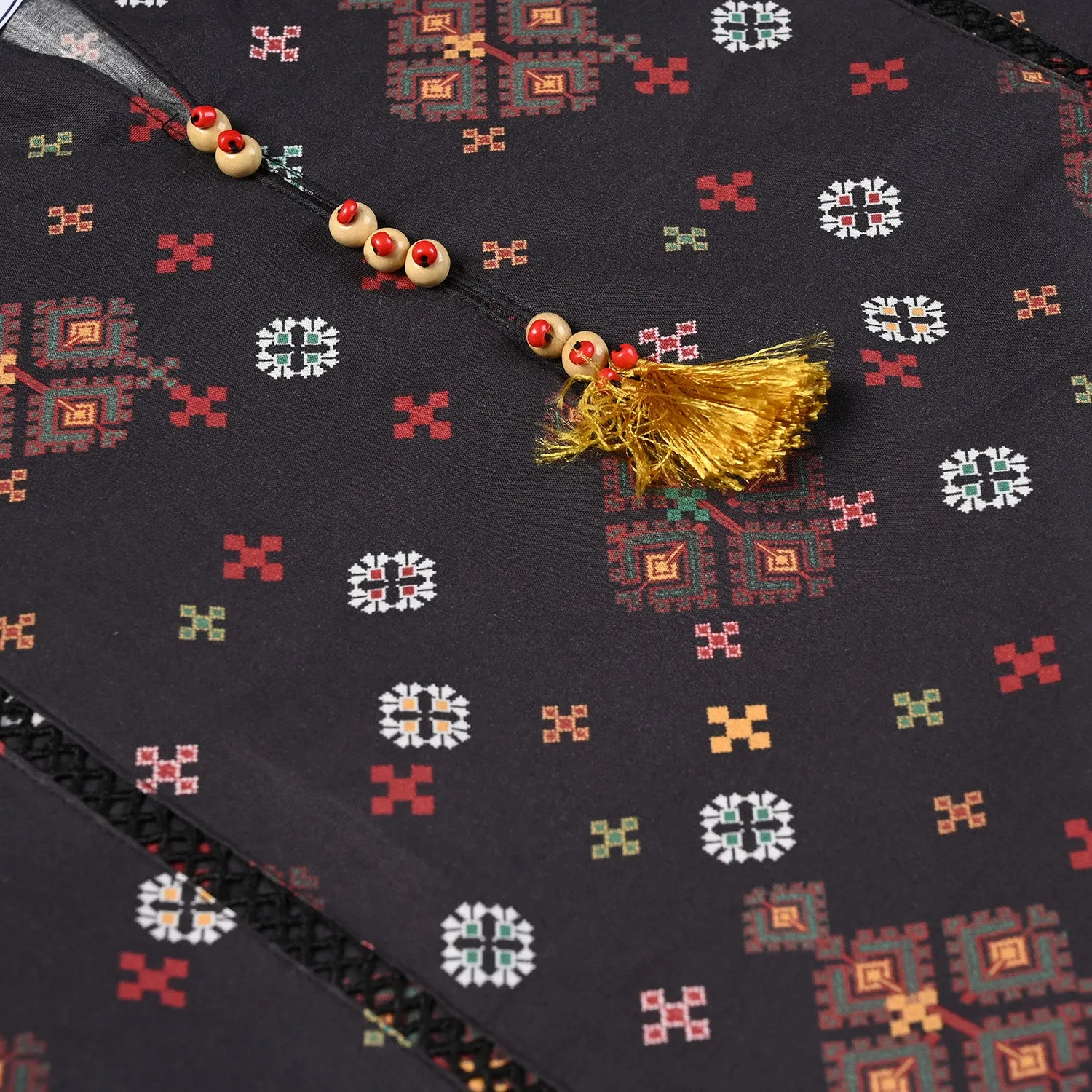 Teens Girls Cotton Poplin Printed 2 Pcs Cross Stitch-BLACK