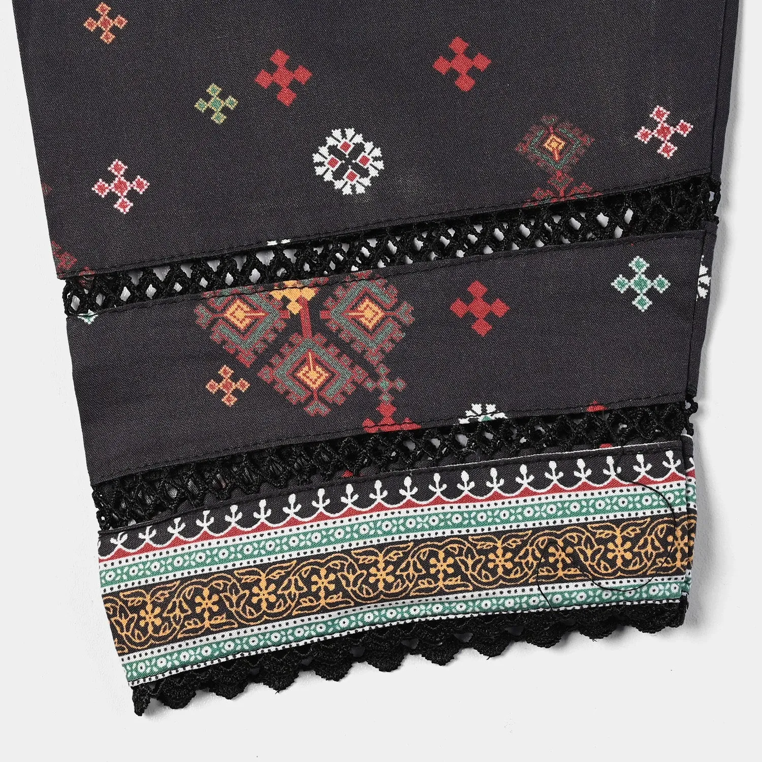 Teens Girls Cotton Poplin Printed 2 Pcs Cross Stitch-BLACK