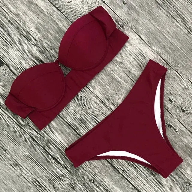 TeLaura 2018 Sexy Bikini Swimwear Women Swimsuit Push Up Bandage Bikini Set Hollow Out Beachwear Biquini Bathing Suit Female