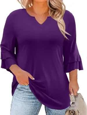 TFSDOD Plus Size Tops for Women V Neck 3/4 Sleeve Dressy Tunics Business Casual Double Layers Shirts(1XL-5XL