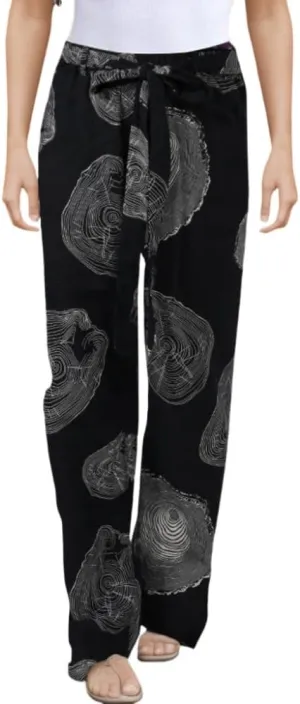 TIAFORD Women's Casual Cotton Linen Floral Print Elastic Waist Beach Pants Loose Wide Leg Drawstring Trousers with Pockets