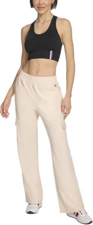 Tommy Hilfiger Women's Slant Pockets Elastic Waistband Cozy Peached Bootcut Cargo Pant