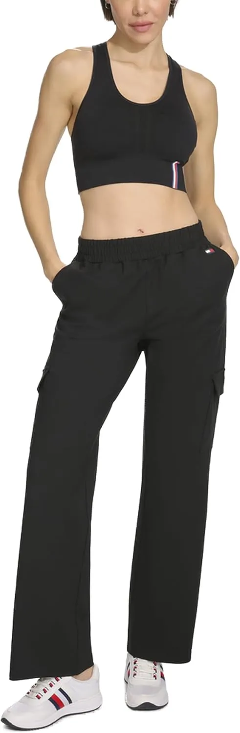 Tommy Hilfiger Women's Slant Pockets Elastic Waistband Cozy Peached Bootcut Cargo Pant