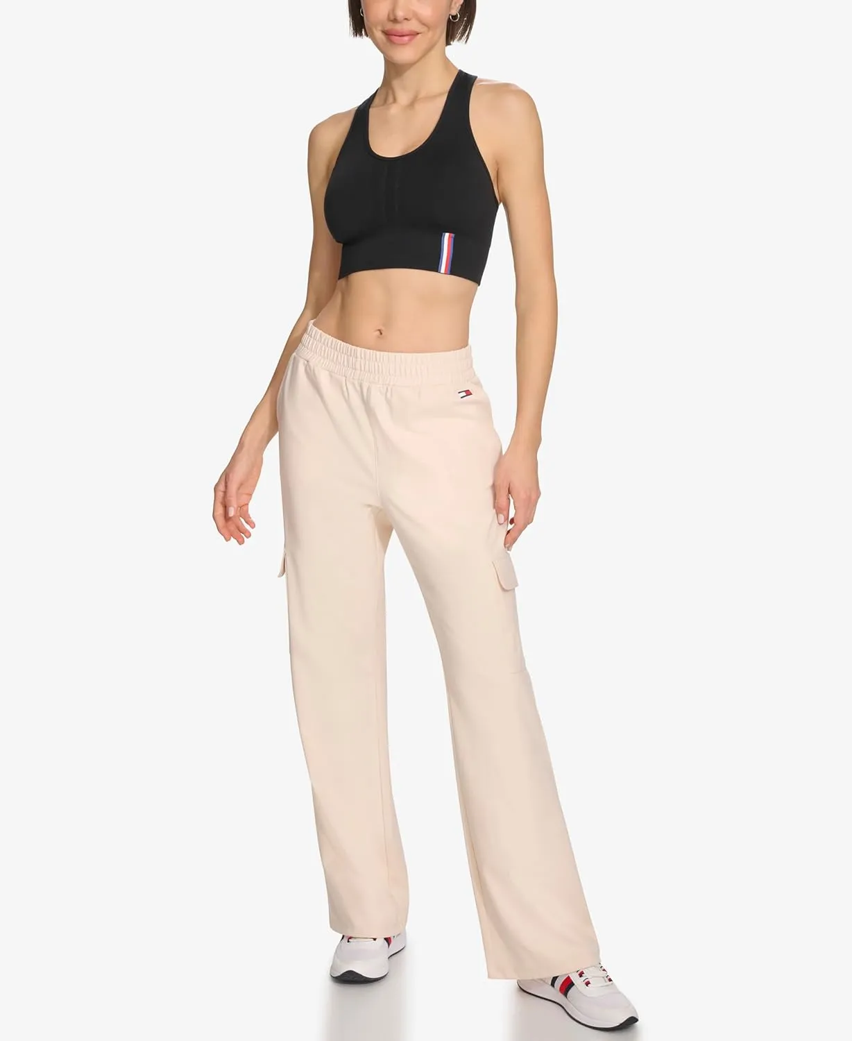 Tommy Hilfiger Women's Slant Pockets Elastic Waistband Cozy Peached Bootcut Cargo Pant