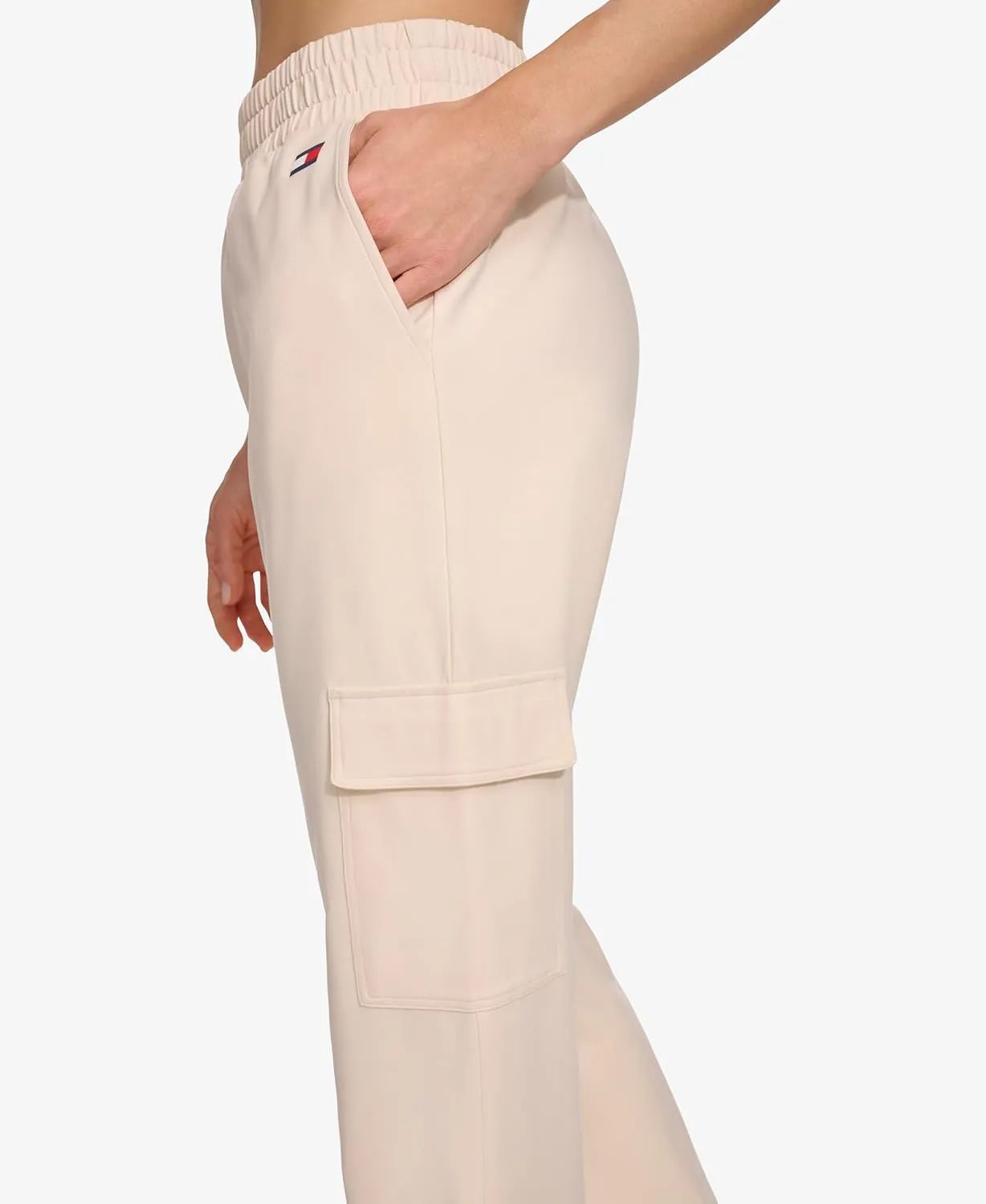 Tommy Hilfiger Women's Slant Pockets Elastic Waistband Cozy Peached Bootcut Cargo Pant