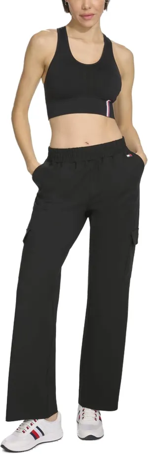 Tommy Hilfiger Women's Slant Pockets Elastic Waistband Cozy Peached Bootcut Cargo Pant