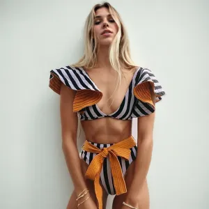 Tropical Ruffle High-Waisted Bikini Set