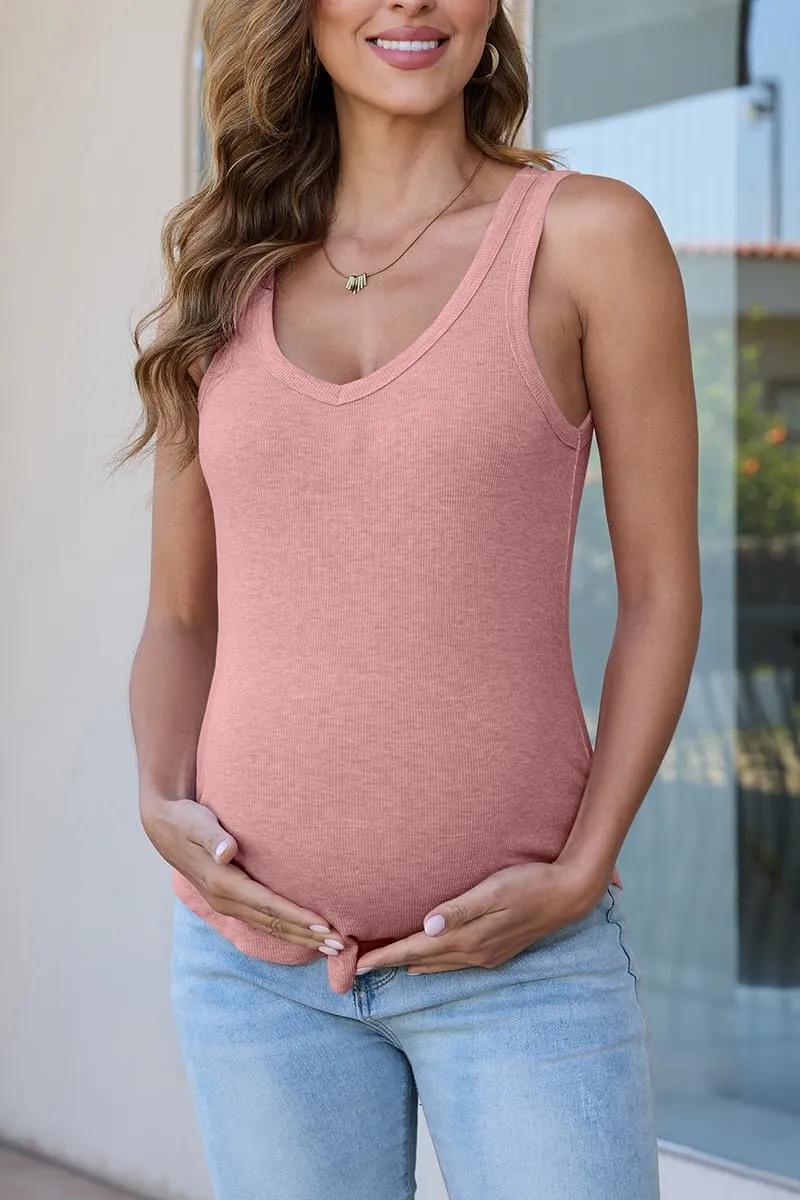 UNCLECAT Women's Maternity Tank Tops Summer V-Neck Sleeveless Pregnancy Clothes Casual Basic Shirt
