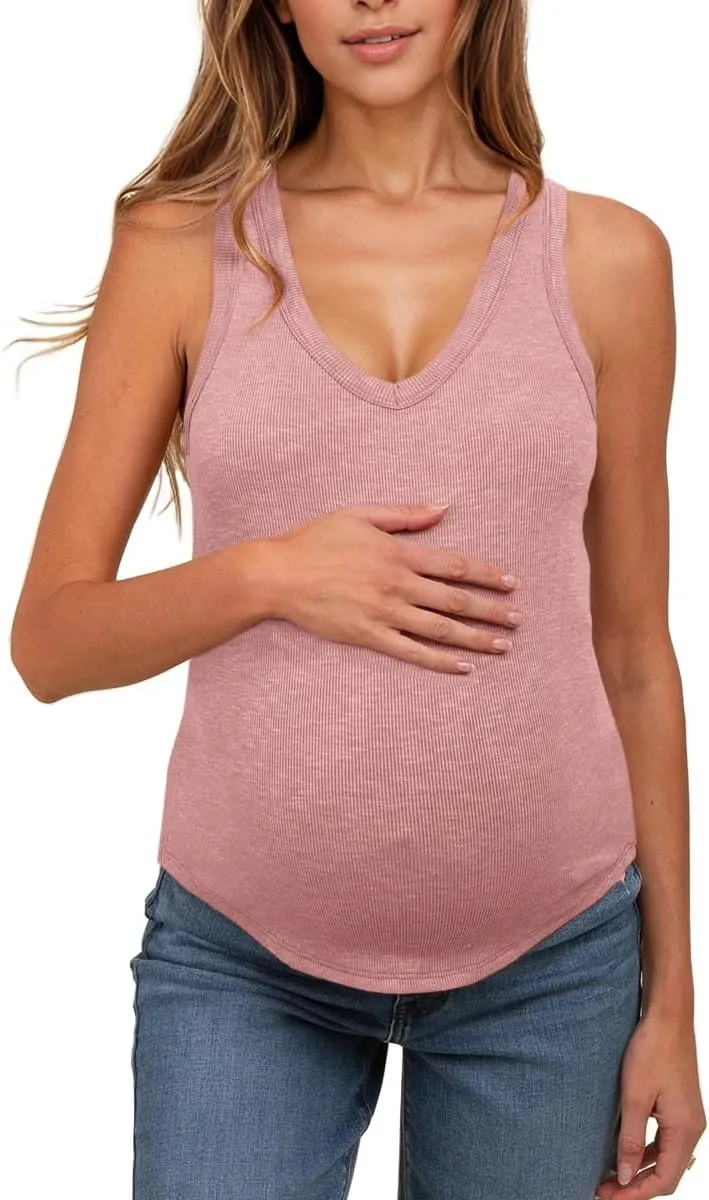 UNCLECAT Women's Maternity Tank Tops Summer V-Neck Sleeveless Pregnancy Clothes Casual Basic Shirt