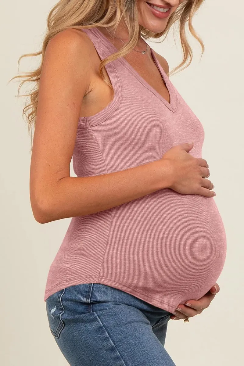 UNCLECAT Women's Maternity Tank Tops Summer V-Neck Sleeveless Pregnancy Clothes Casual Basic Shirt