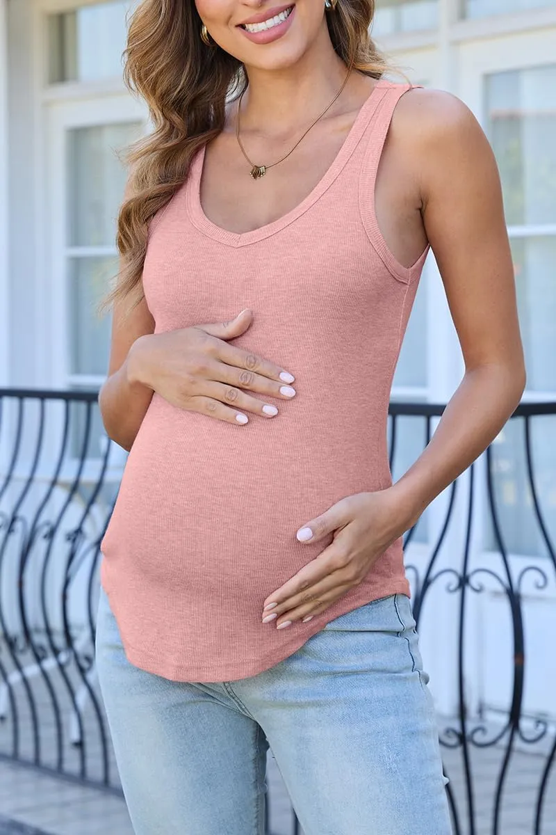 UNCLECAT Women's Maternity Tank Tops Summer V-Neck Sleeveless Pregnancy Clothes Casual Basic Shirt