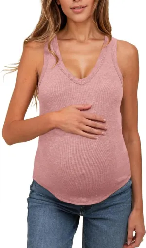 UNCLECAT Women's Maternity Tank Tops Summer V-Neck Sleeveless Pregnancy Clothes Casual Basic Shirt