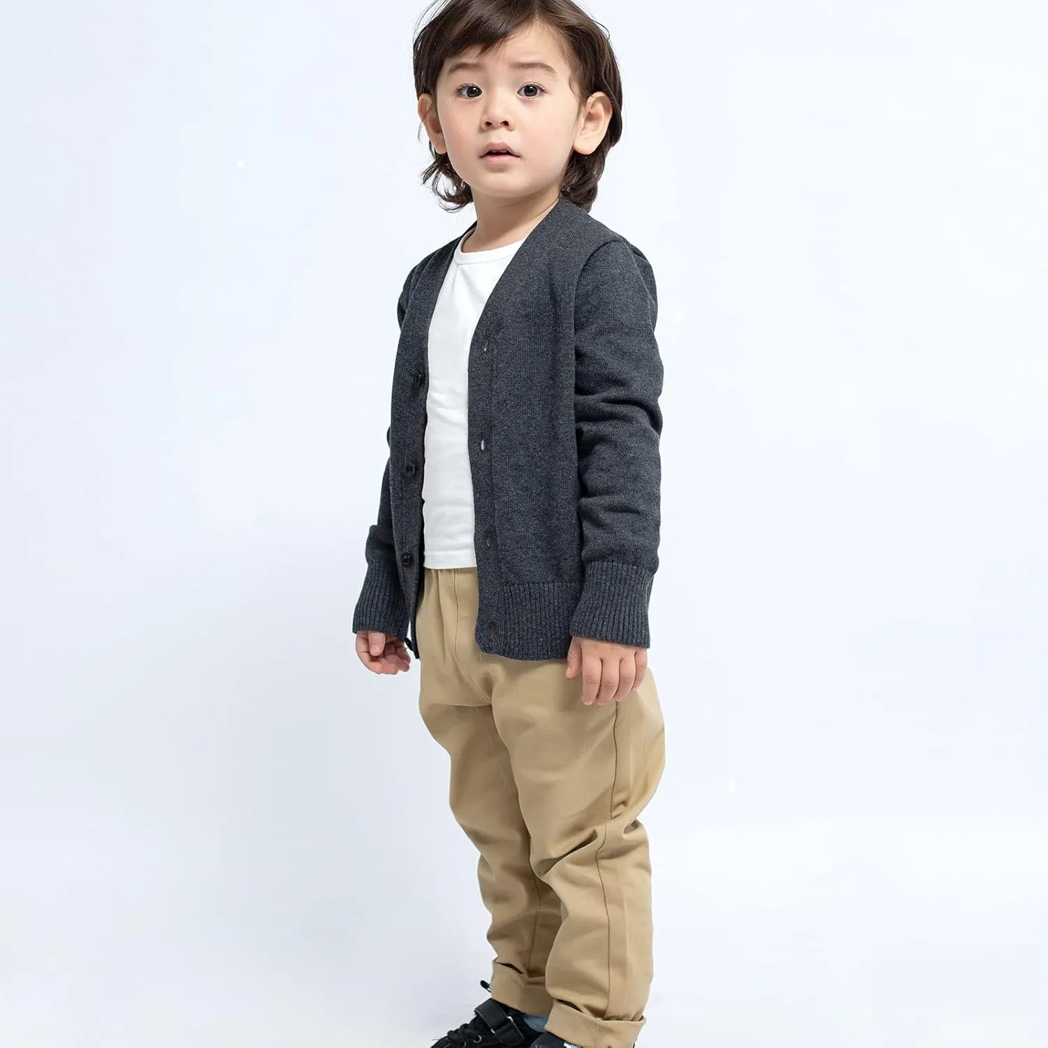 Unisex Boys Girls Cardigans Sweater V-Neck Long Sleeve School Uniforms Button Knit Tops