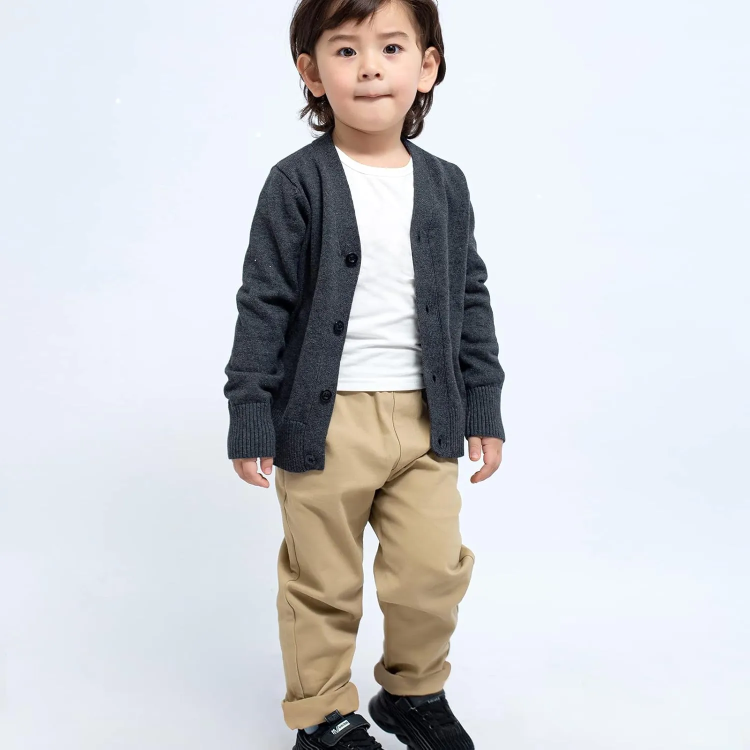 Unisex Boys Girls Cardigans Sweater V-Neck Long Sleeve School Uniforms Button Knit Tops