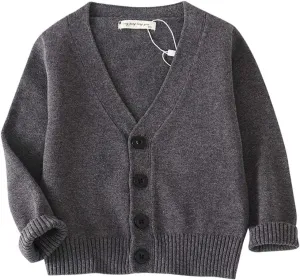 Unisex Boys Girls Cardigans Sweater V-Neck Long Sleeve School Uniforms Button Knit Tops