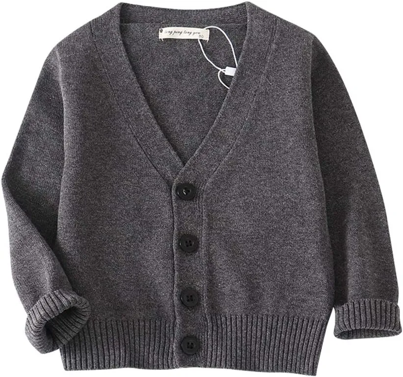 Unisex Boys Girls Cardigans Sweater V-Neck Long Sleeve School Uniforms Button Knit Tops