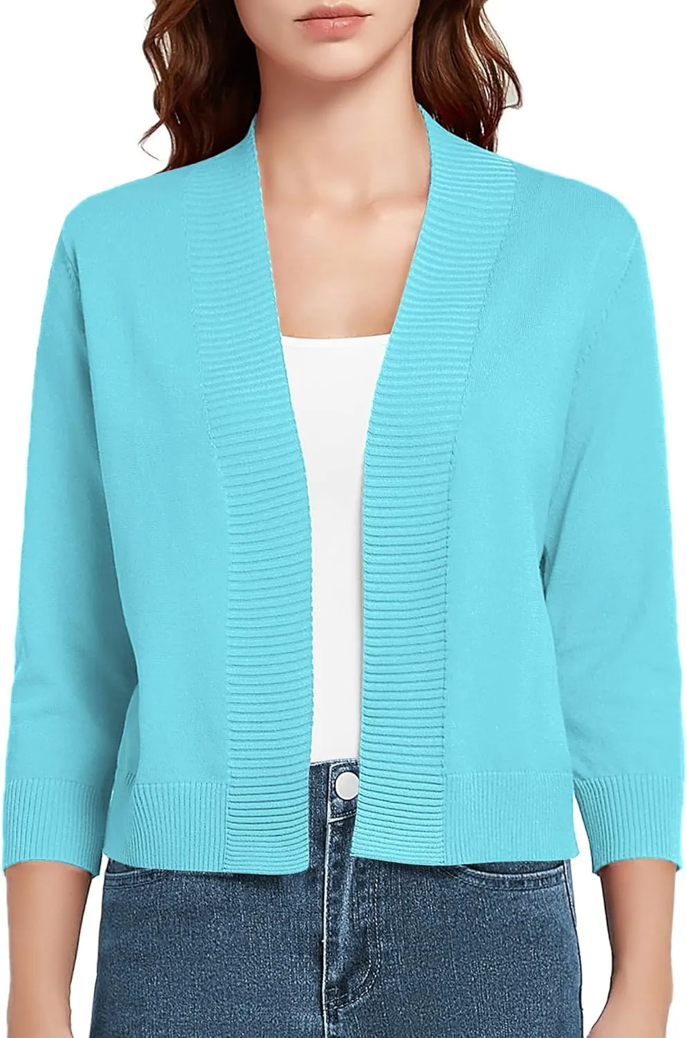 Urban CoCo Women's 3/4 Sleeve Short Cropped Cardigan Sweaters Lightweight Shrug Sweater Jacket for Dresses