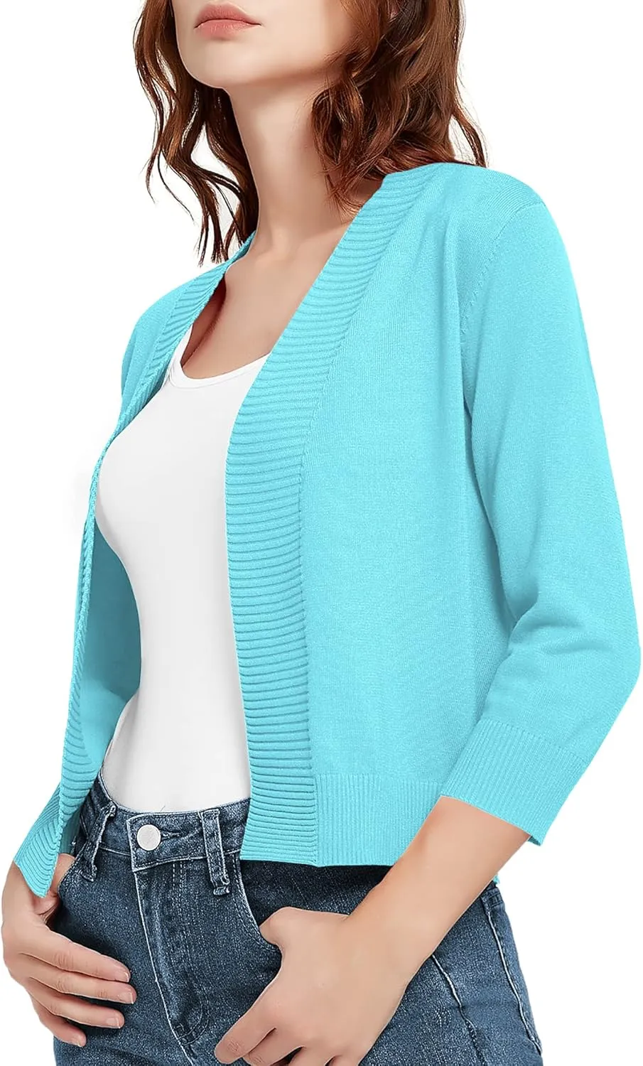 Urban CoCo Women's 3/4 Sleeve Short Cropped Cardigan Sweaters Lightweight Shrug Sweater Jacket for Dresses