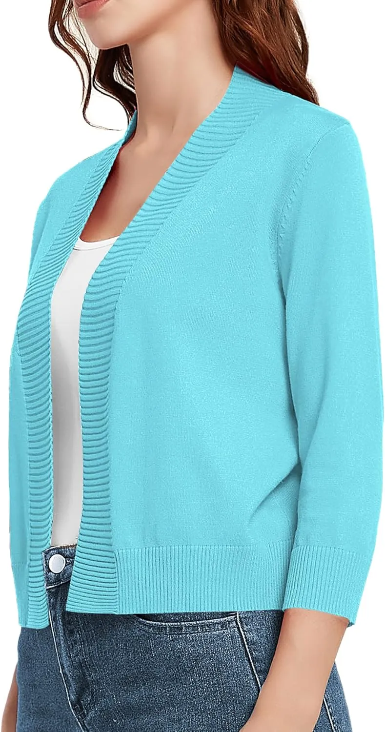 Urban CoCo Women's 3/4 Sleeve Short Cropped Cardigan Sweaters Lightweight Shrug Sweater Jacket for Dresses