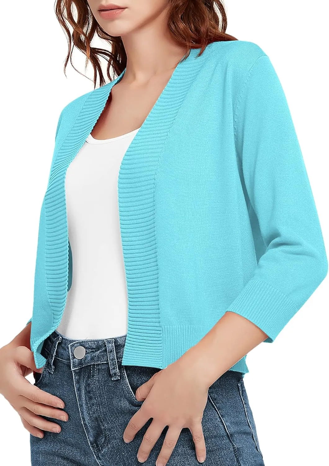 Urban CoCo Women's 3/4 Sleeve Short Cropped Cardigan Sweaters Lightweight Shrug Sweater Jacket for Dresses