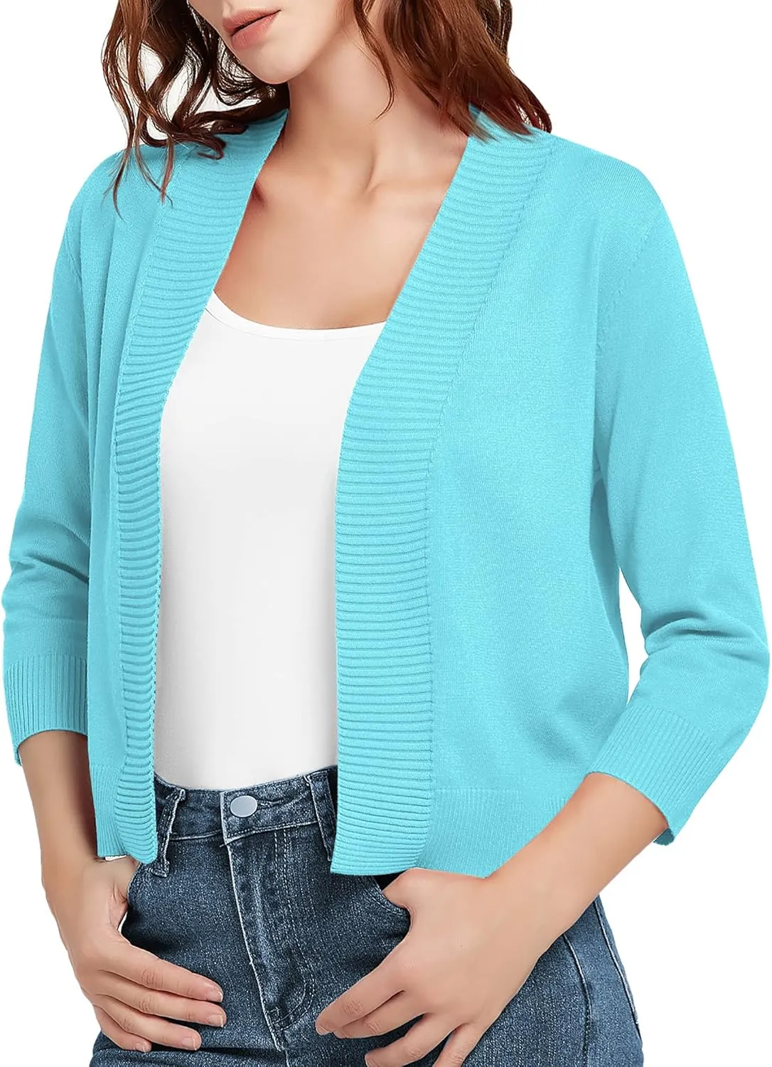 Urban CoCo Women's 3/4 Sleeve Short Cropped Cardigan Sweaters Lightweight Shrug Sweater Jacket for Dresses
