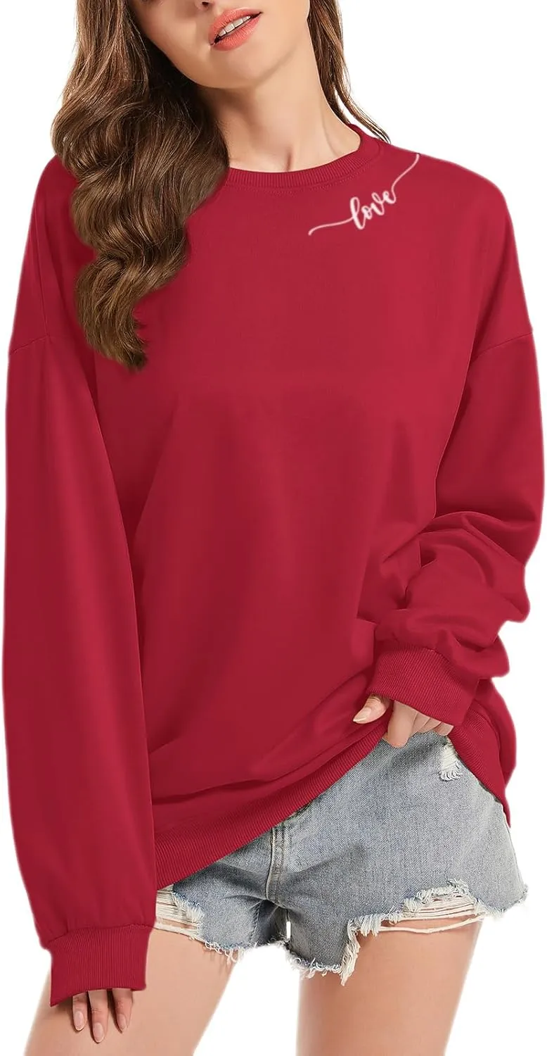Valentine's Shirt Heart Love Graphic Red Sweatshirts For Women Funny Casual Valentines Long Sleeve Shirts Tops