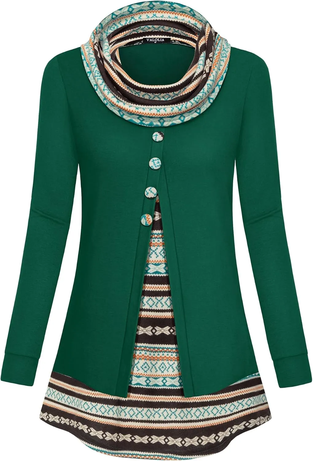 VALOLIA Womens Cowl Neck Long Sleeve Tunic Tops Button Casual Loose Shirts