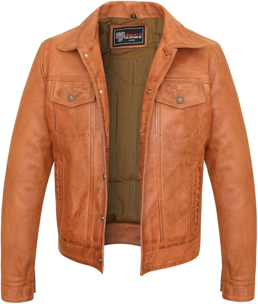Vance Leather' Men's Black Motorcycle Trucker Premium Leather Jacket