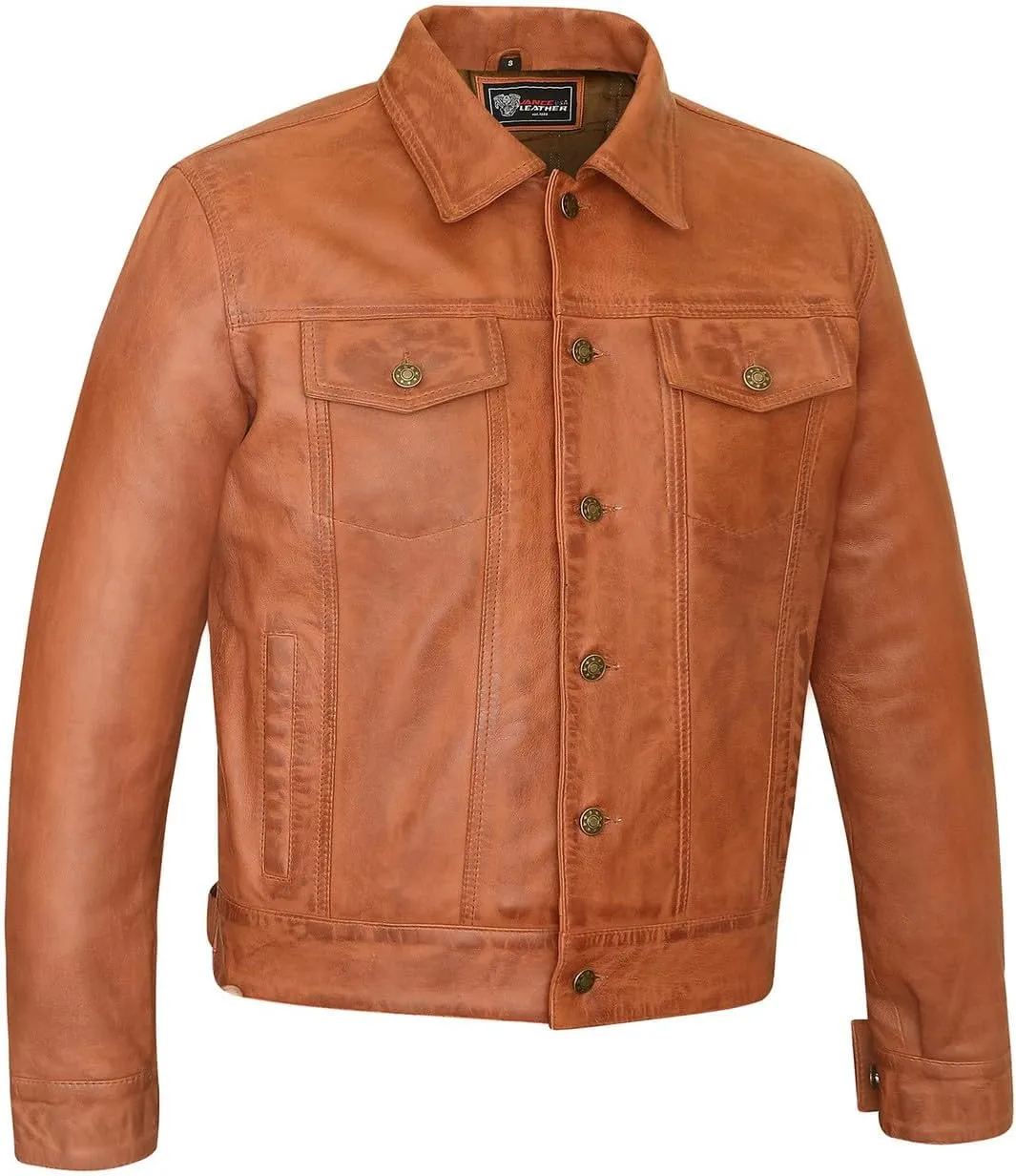 Vance Leather' Men's Black Motorcycle Trucker Premium Leather Jacket