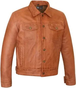Vance Leather' Men's Black Motorcycle Trucker Premium Leather Jacket