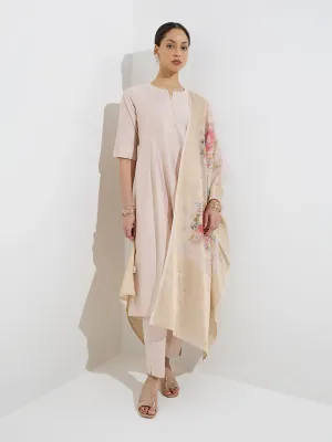 Vark Beige Kurta with Pants and Floral Dupatta Set