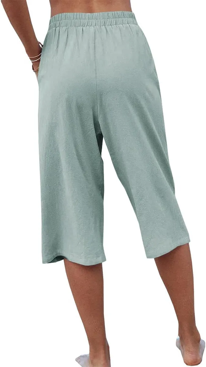 Veatzaer Women's Elastic Waist 3/4 Capri Harem Pants with Pockets Casual Loose Solid Yoga Trousers S-XXL
