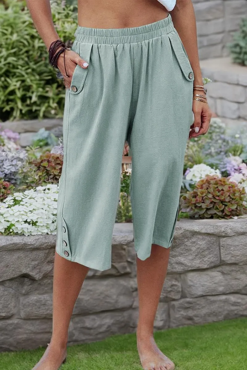 Veatzaer Women's Elastic Waist 3/4 Capri Harem Pants with Pockets Casual Loose Solid Yoga Trousers S-XXL