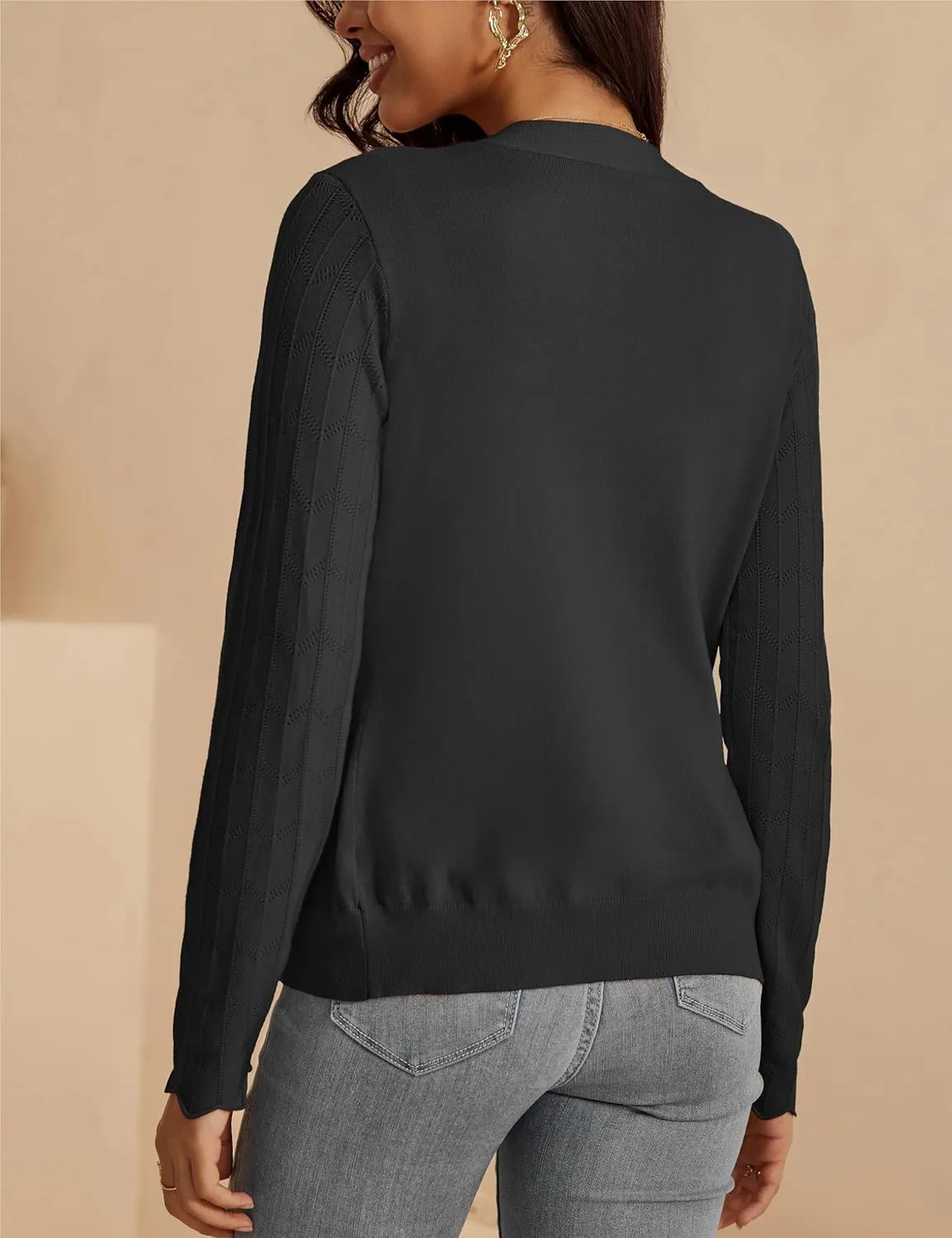 VOIANLIMO Womens Cardigan Lightweight Open Front Knit Long Sleeve Cardigans Sweaters for Women