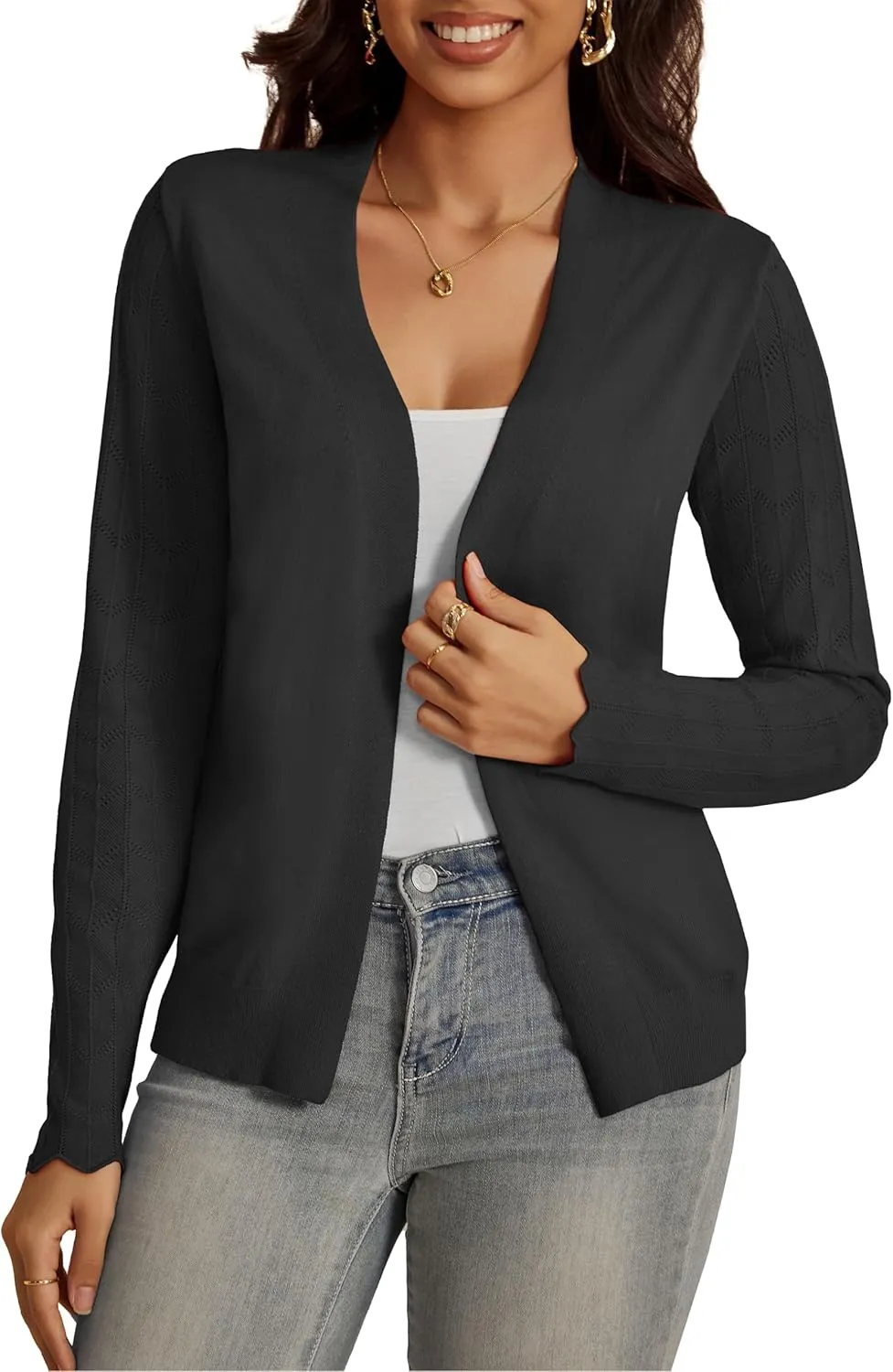 VOIANLIMO Womens Cardigan Lightweight Open Front Knit Long Sleeve Cardigans Sweaters for Women