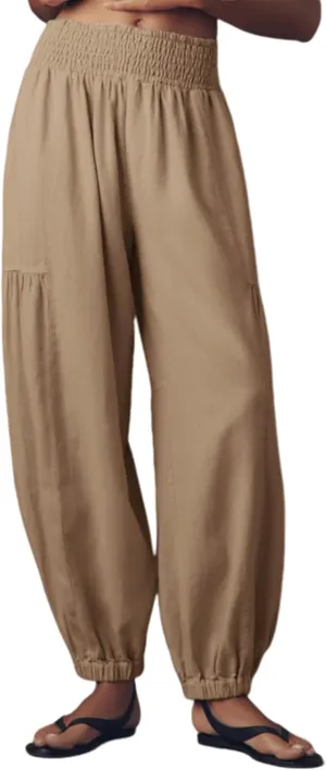 Watashi Women Cotton Linen Pant Casual High Rise Elastic Waist Loose Harem Pants Trouses