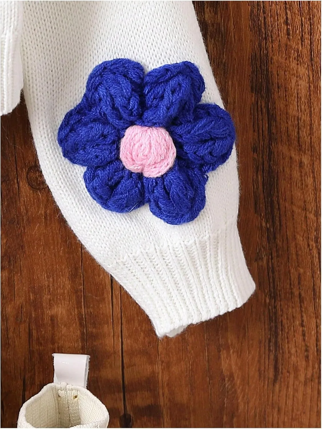 WDIRARA Girl's Cute Open Front Button Down Cardigans Long Sleeve Floral Flower Applique Knit Sweaters